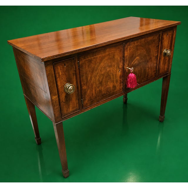 English Antique Circa 1795-1810 English George III Flame Mahogany Cabinet Sideboard With Cellarette Drawers For Sale - Image 3 of 18