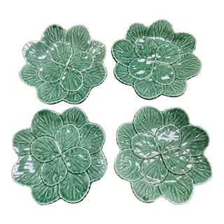 Vintage Bordallo Pinheiro Green Geranium Leaf Plates - Set of 4 For Sale