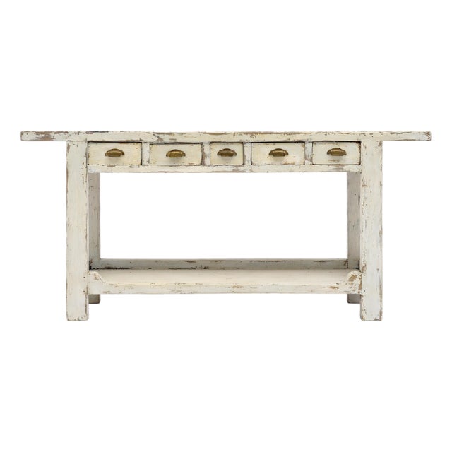 Painted French Chestnut Worktable, Console, Circa 1930 For Sale