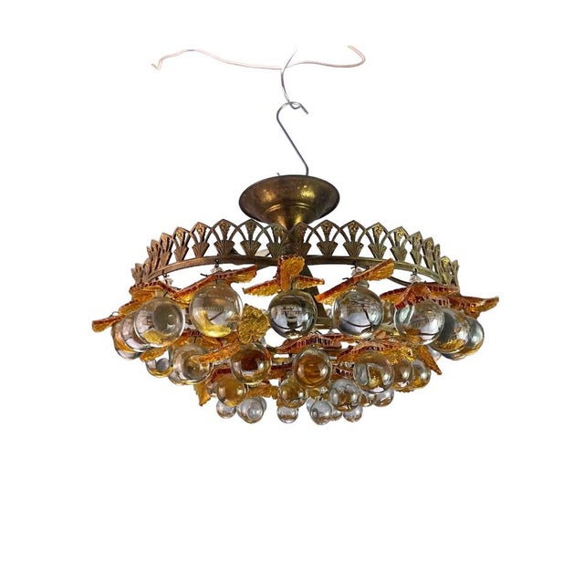 Chandelier in Forest Green Murano Glass and Brass For Sale - Image 4 of 6