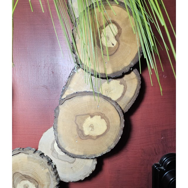 Brown Handcrafted Oak Slice Holiday Wreath – 24” Rustic Elegance For Sale - Image 8 of 12