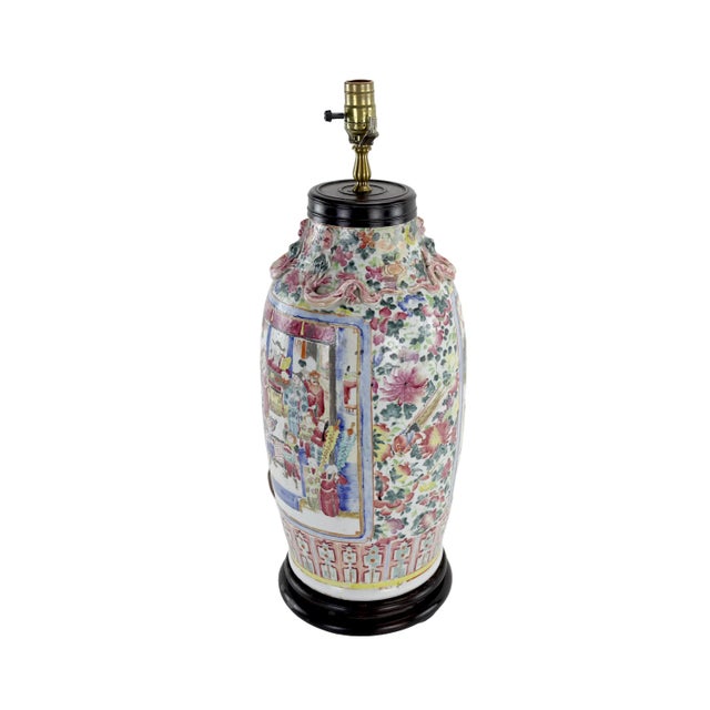 Chinese Chinese Late 19th Century Famille Rose Vase Table Lamp For Sale - Image 3 of 10