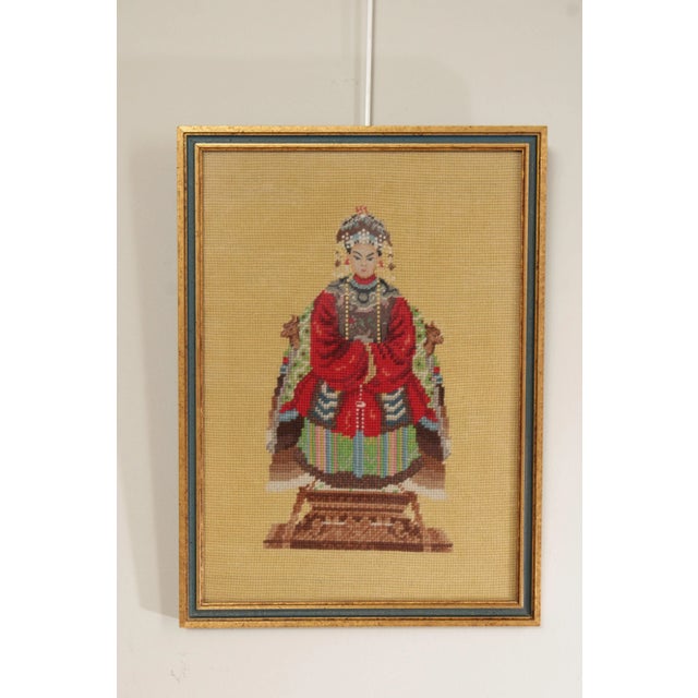 High Quality Vintage Custom Framed Needlepoint Depiction of Chinese Empress