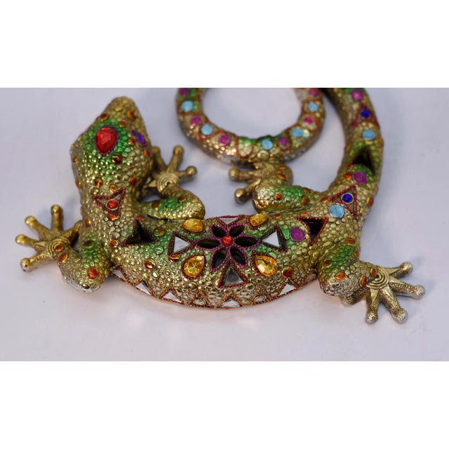1980s Multicolored Decorative Cast Resin Gecko or Salamander With Faux Jewel Accents For Sale - Image 5 of 7