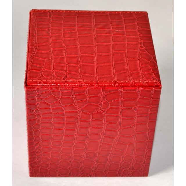 Vintage Square Red Embossed Faux Crocodile Leather Tissue Box Cover For Sale - Image 11 of 12