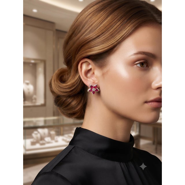 Gold Natural Ruby 4cts & Diamond 0.69cts Earring in 14k Gold For Sale - Image 8 of 8