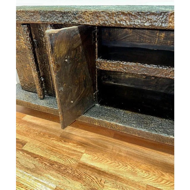 Brown Late 20th Century Brutalist Hand Hammered Metal Clad Credenza For Sale - Image 8 of 13