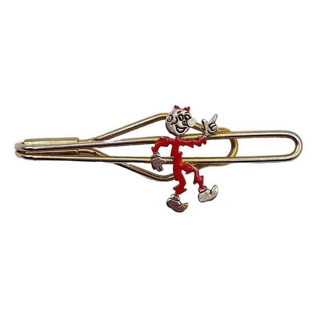 Mid-Century Gold-Tone Reddy Kilowatt Advertising Tie Clip Pin For Sale