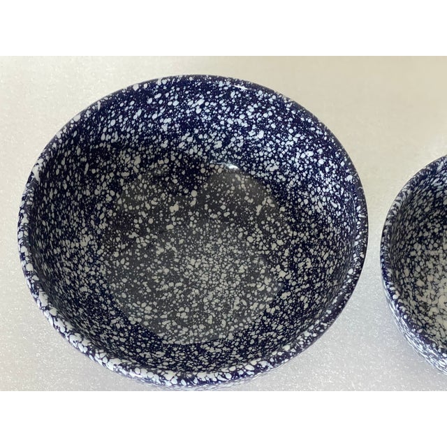 1970s Two Spattered Cobalt Blue Ceramic Bowls For Sale - Image 4 of 6