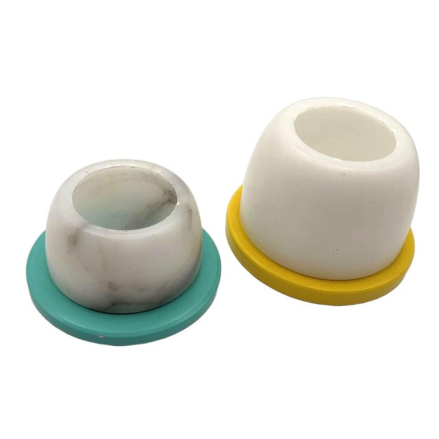 Mid-Century Modern Mid 20th Century Multicolored Alabaster Candlestick Holder, Pair For Sale - Image 3 of 10