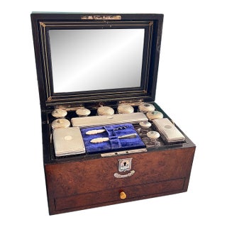 Antique Victorian Burr Walnut Vanity Dressing Case For Sale