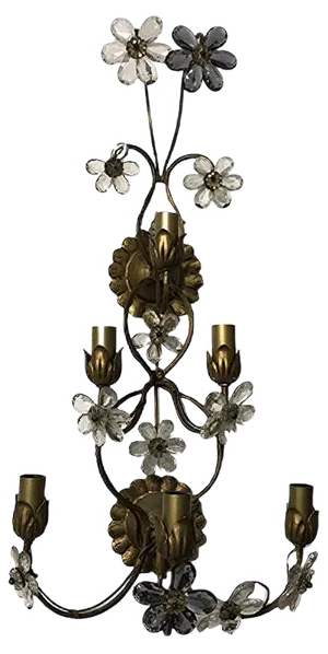 Large Vintage Italian Single Wall Light with Murano Glass Flowers
