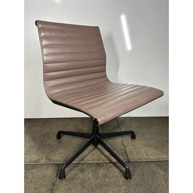 Herman Miller Eames Aluminum Group Leather Swivel Side Chair For Sale - Image 4 of 10