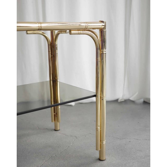 1980s French Brass Side Table with Smoked Glass, 1970s For Sale - Image 5 of 7