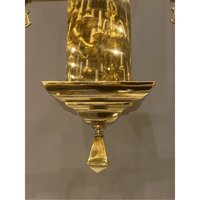 Metal Early 20th Century Rectangular Brass Mission Arts and Crafts Chandelier Light Pe For Sale - Image 7 of 7
