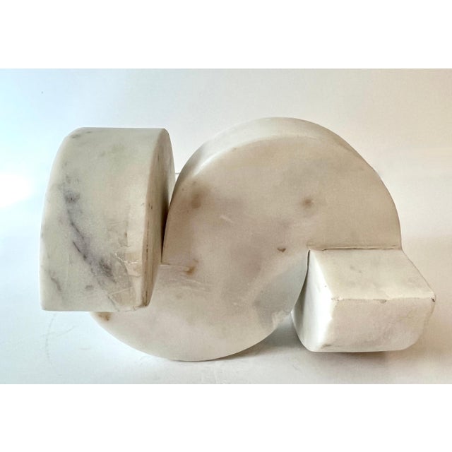 Stone Pair of Italian Geometric Architectural Carrara Marble Sculptures or Bookends For Sale - Image 7 of 10