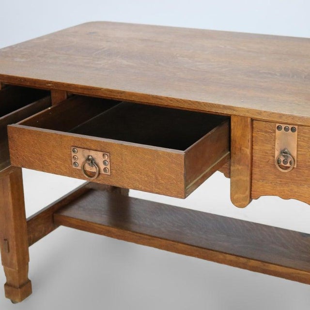 Antique Stickley Brothers Three Drawer Oak Library Table Desk C1920 For Sale - Image 10 of 18