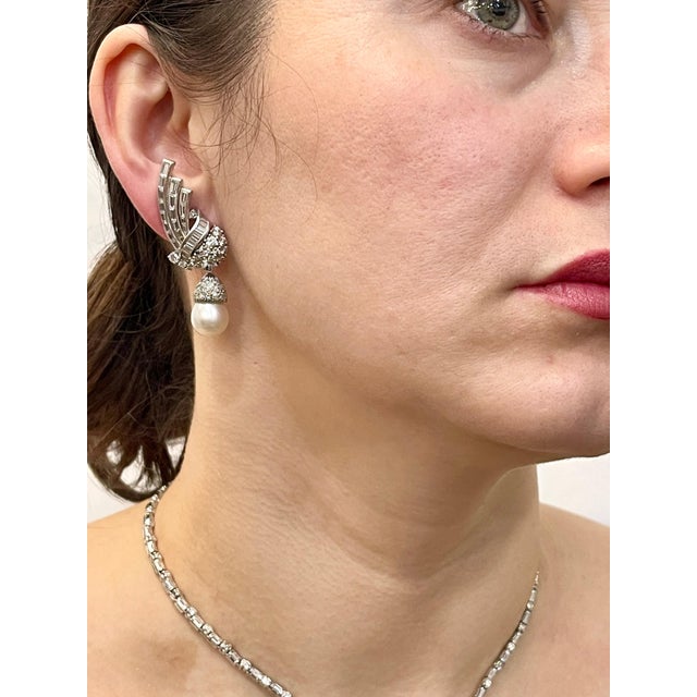 Antique Diamond Pearl Suite in 18 Karat White Gold, Bridal, Estate For Sale - Image 11 of 18