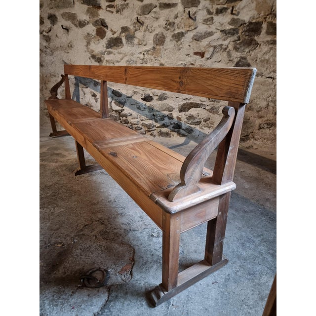 Rustic Antique Monastery Bench with Oak Frame, 1890s For Sale - Image 3 of 18