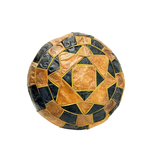 Vintage Moroccan Patchwork Leather Ottoman, 1970s For Sale - Image 13 of 13