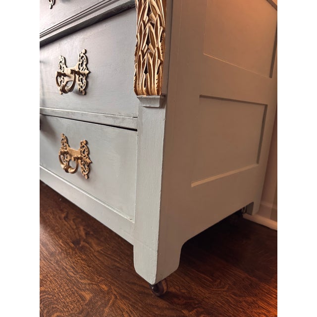 Blue Early 1900s American Marble Top Chest of Drawers With Knapp Joints For Sale - Image 8 of 12