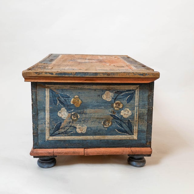 Rustic European Antique Hand Painted Wedding Chest For Sale - Image 3 of 12