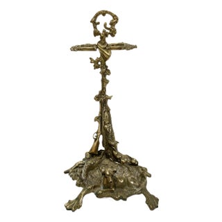 Antique French Cast Brass Hunting Motif Umbrella Stand or Fireplace Tool Stand For Sale