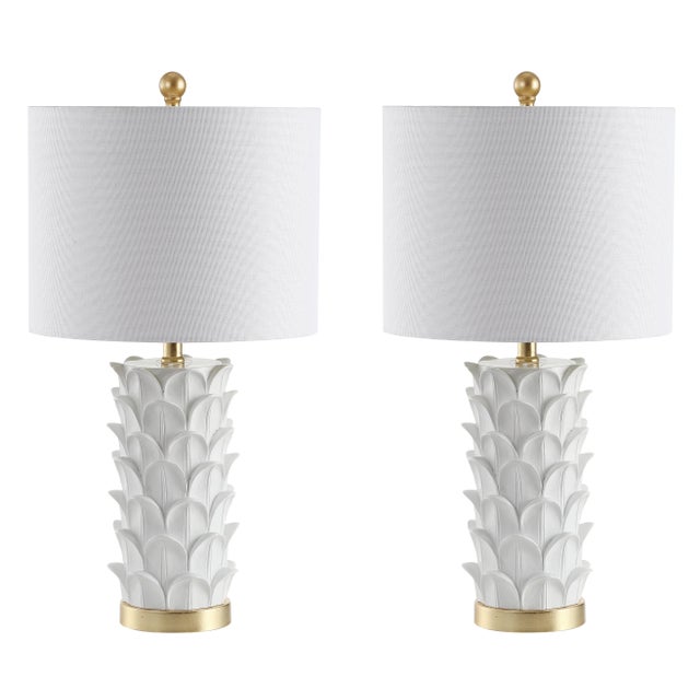 White Textured Table Lamp in White & Gold - a Pair For Sale - Image 8 of 8