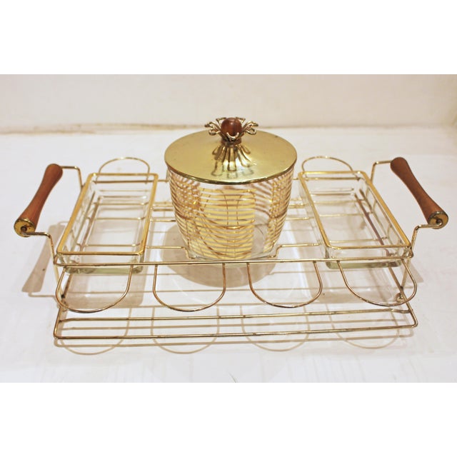 Wood Circa 1970 American Glassware With Tray Cocktail Set by Colony Glass Co. For Sale - Image 7 of 9