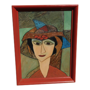 Mid 20th C. Oil Painting Modernist Woman Portrait Signed
