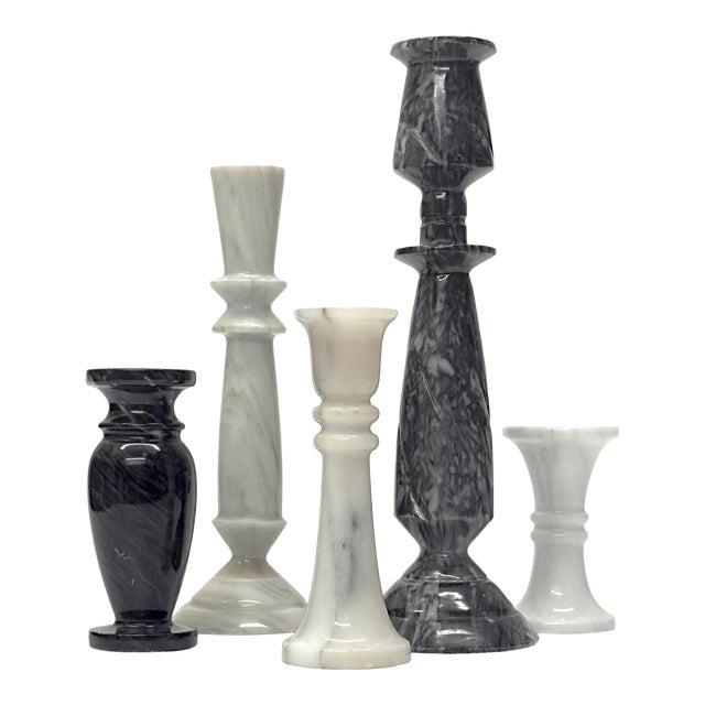 Mixed Black and White Stone Candle Holder Curation - Group of 5 For Sale