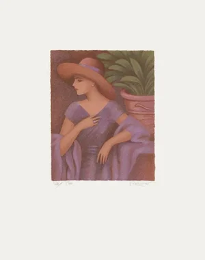 1990 Annie Retivat "Femme à La Robe Violette" Lithograph