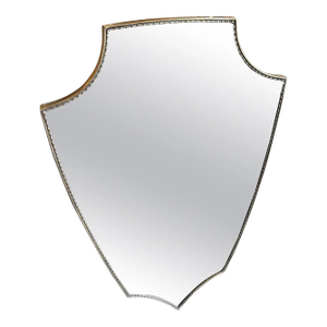 1960s Gio Ponti Style Mid-Century Modern Brass Italian Shield Wall Mirror