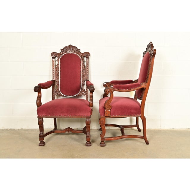 R. J. Horner Style Antique Renaissance Revival Carved Walnut Dining Chairs | Set of Six For Sale - Image 13 of 15