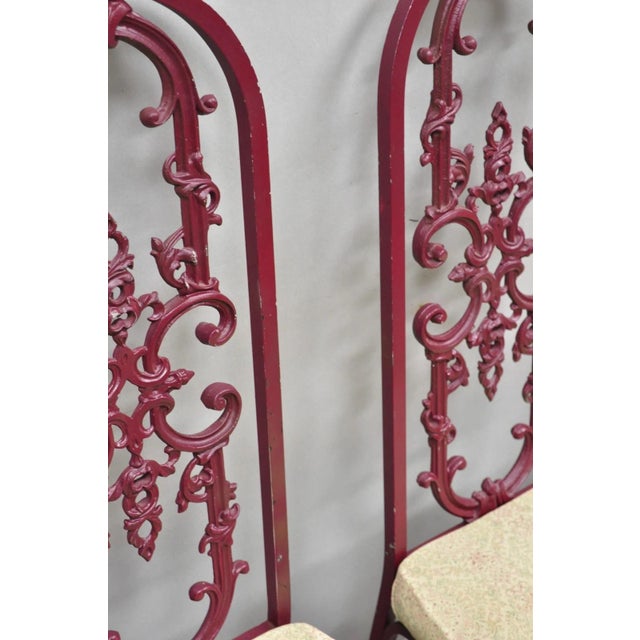 Vintage Hollywood Regency Victorian Style Red Cast Metal Dining Chairs Set of 4 For Sale - Image 11 of 16