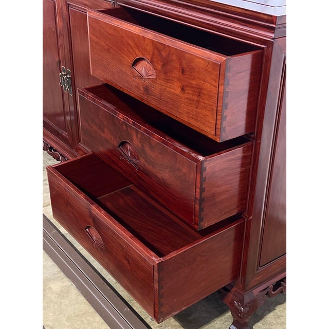 Vintage Chinese Carved Rosewood Dresser With Freestanding Floor Mirror – 2 Pieces For Sale - Image 15 of 18