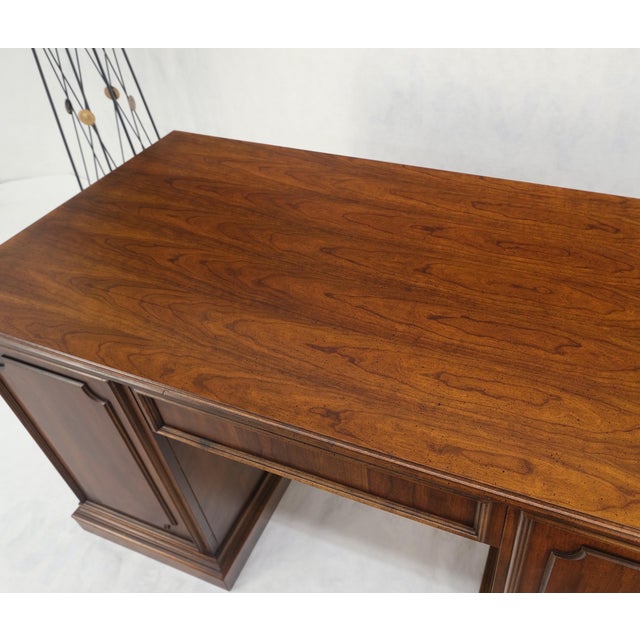 Double Pedestal Brass Hardware Walnut Desk File Drawer Mint For Sale - Image 11 of 12