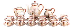 Vintage Japanese Satsuma Tea Set for Twelve in Gilded Porcelain, 1920s, Set of 27