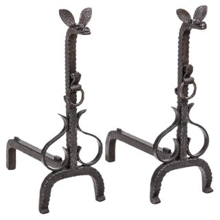 Cast Andirons in Iron, 20th Century, Set of 2 For Sale