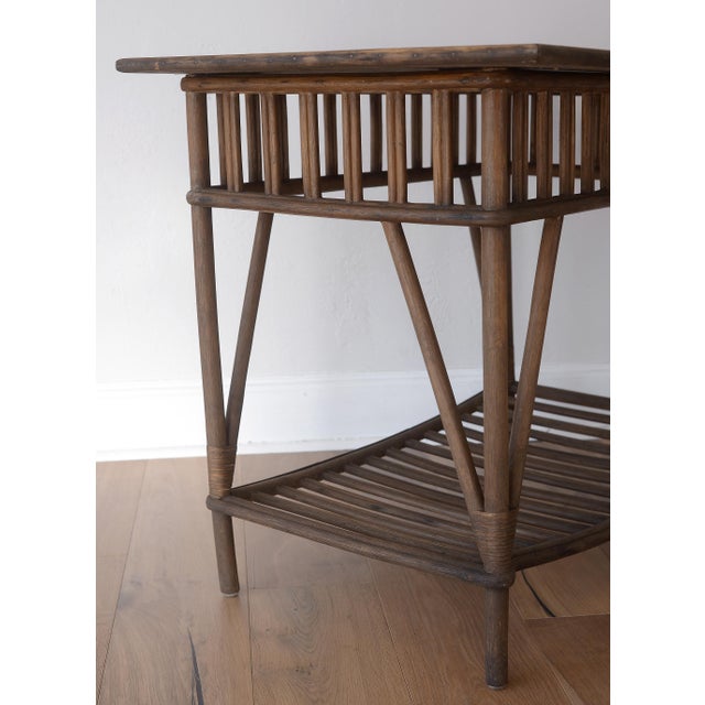 Brown Vintage Rustic Boho Rattan Table With Shelf For Sale - Image 8 of 16