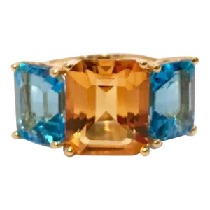 Christina Addison 18kt Yellow Gold Mini Emerald Cut Ring With Citrine and Blue Topaz