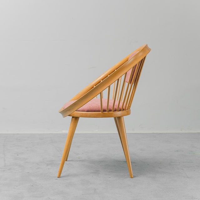 Circular Armchair in Wood and Pink Fabric, 1960s For Sale - Image 10 of 12