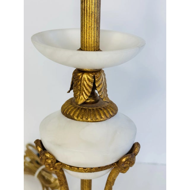 1980s 1980s Frederick Cooper Style White Marble & Gilt Metal Tall Table Lamp For Sale - Image 5 of 11