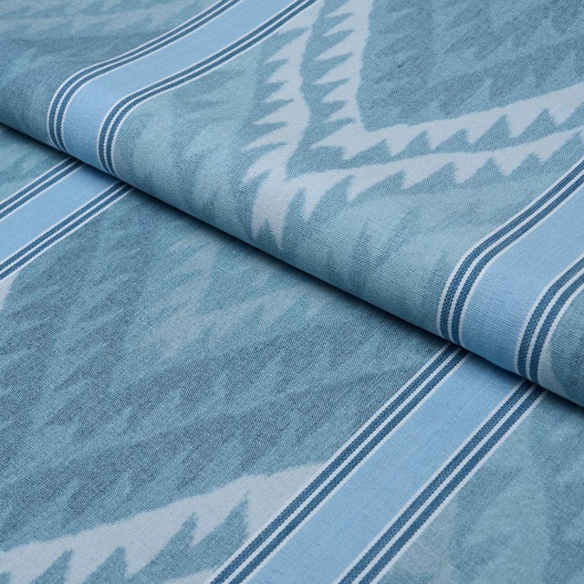 Schumacher Sample - Schumacher Shabba Warp Print Fabric In Blues For Sale - Image 4 of 6