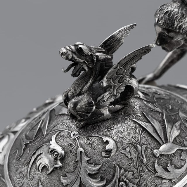 Antique Italian Silver Three Piece Tea Set by G.Accarisi, 1890, Set of 3 For Sale - Image 10 of 18
