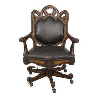 Maitland Smith Leather Revolving Seat Office Desk Chair For Sale