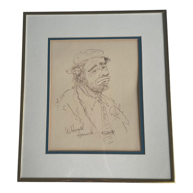 1950s W. Harold Hancock Sketch Portrait Hobo Clown For Sale