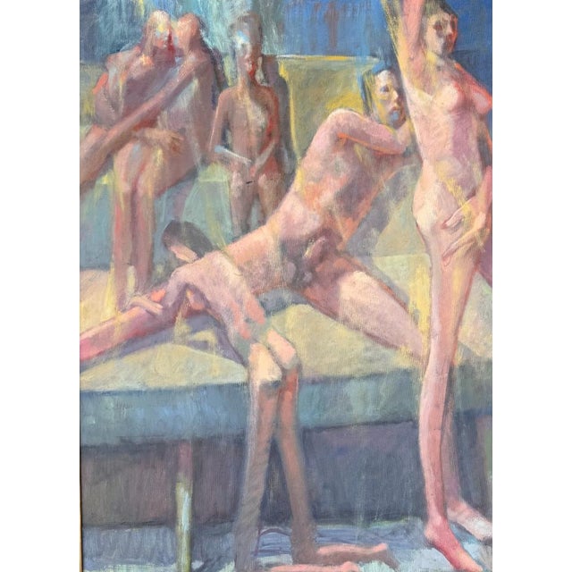 Monogrammed Nude Expressionist Nude Painting, Figure Group Bathing Orgy (likely "AH" or "RH" with the date "03" for...