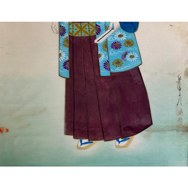 Vintage Japanese Woodblock on Silk, Man in Robe For Sale - Image 4 of 7