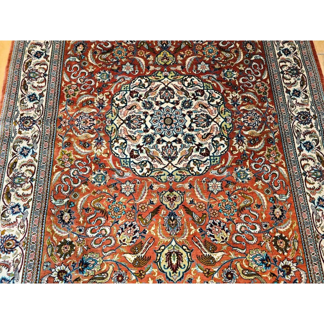 Late 20th Century Vintage Turkish Hereke Silk Rug, Hand-Knotted Garden Design, Copper Red, 3' x 5' For Sale - Image 5 of 10